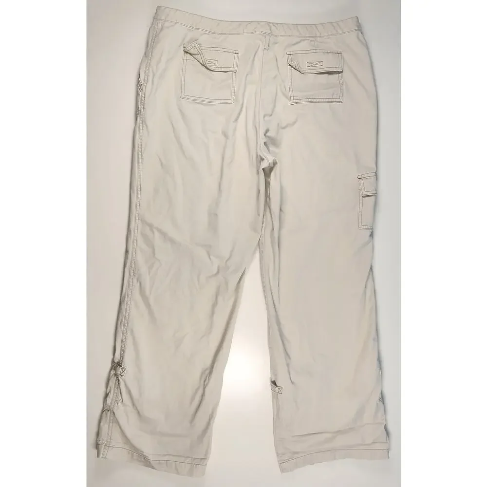 Eddie Bauer Women's Beige Cargo Capri Pants Size 18 Cotton Casual